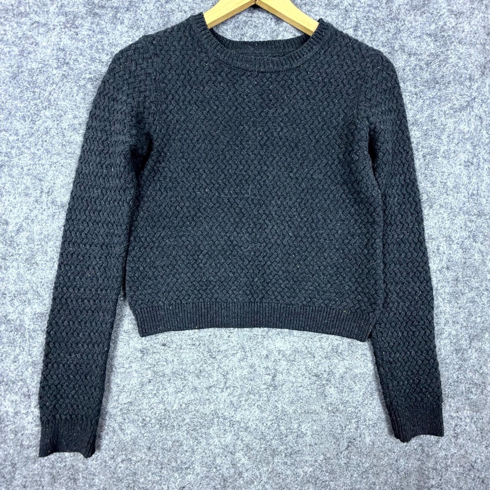 NEUW Crop Sweater Womens Small Dark Grey Cable Knit Long Sleeve Pullover Classic